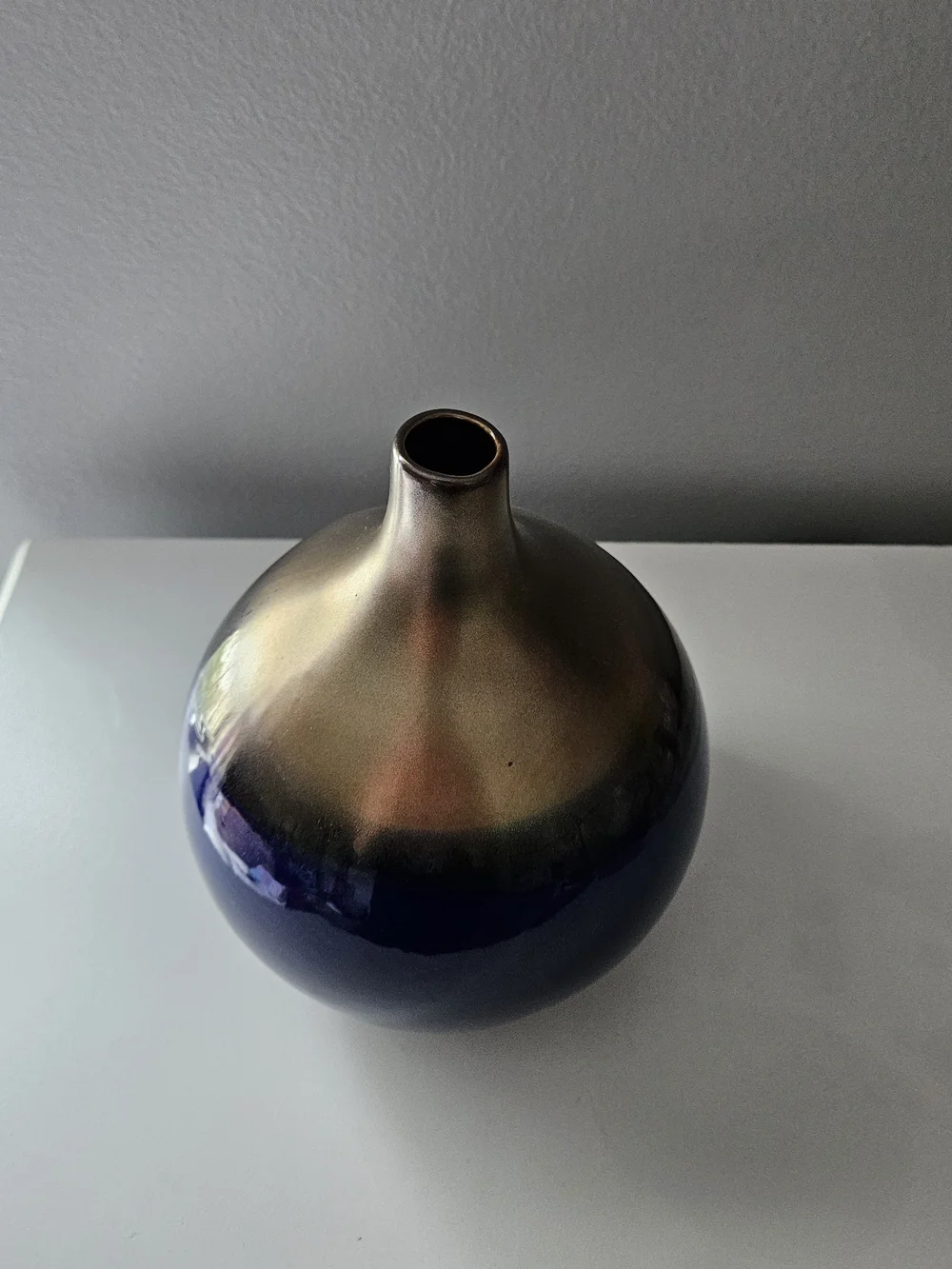Blue and Gold Ceramic Vase with Purple Floral Accent - Home Accents